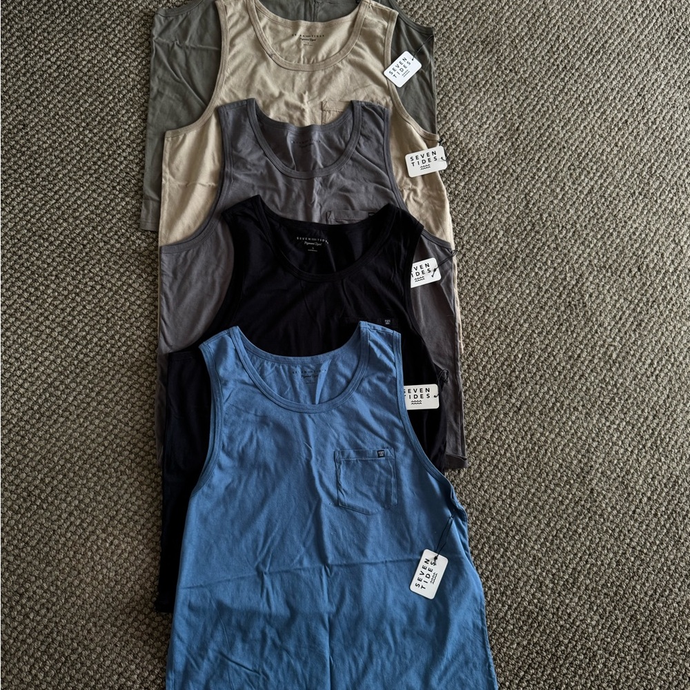 Seven7 Men's Tank Top Collection in Blue, Black, Gray, and Tan